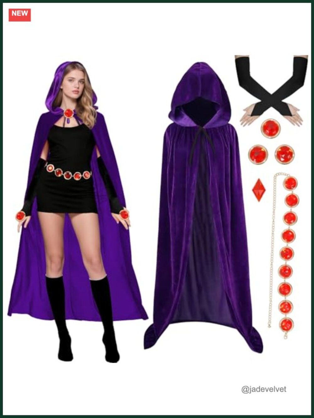 Women's Halloween Cosplay Costume Purple Cape Hooded Cloak Waist Chain